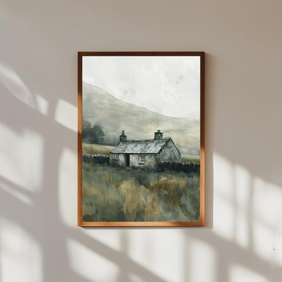 Cozy Stone Cottages in the Highlands Wall Art | Rustic Mountain Village Landscape | Countryside Cottage Canvas | Serene Nature Print