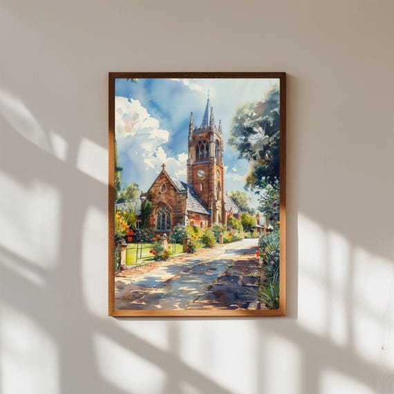 Christchurch Cathedral Square Watercolor Print – NZ Architecture & Garden Art, Historic Travel Poster, New Zealand Cityscape Decor