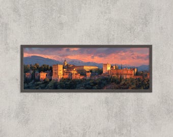Alhambra Palace Sunset Watercolor Art Print: Granada Spain Travel Decor
