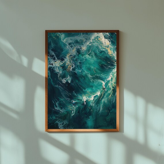 Surfer Riding Large Wave Fine Art Print | Surfing Wall Art | Ocean Wave Painting | Coastal Action Decor | Surf Lifestyle Poster