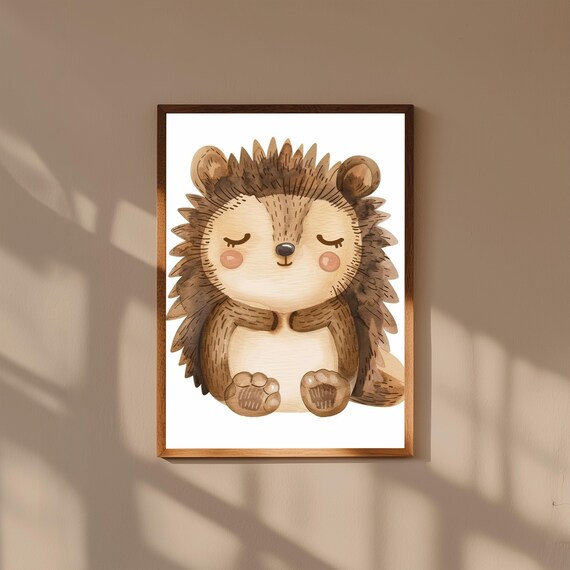Cute Baby Hedgehog Watercolor Wall Art | Woodland Nursery Animal Print | Forest Baby Room Decor | Gender Neutral Baby Shower Gift