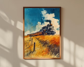 Vintage Steam Engine Train Print: Americana Railroad Art