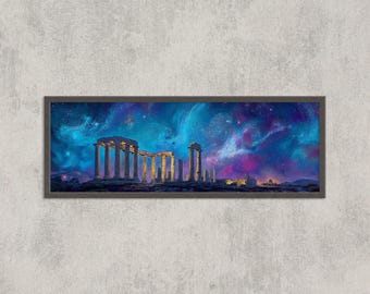 Ancient Greek Ruins Starry Night Panorama Wall Art Print