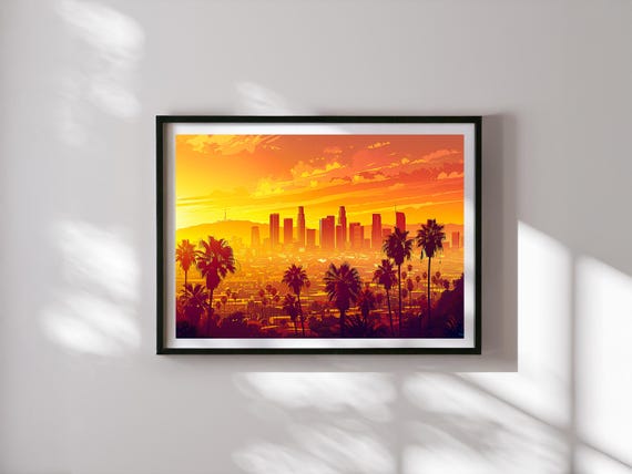 Los Angeles Wall Art Print | California Travel Poster | Retro LA Illustration | City Skyline Decor | Minimalist California Art Print