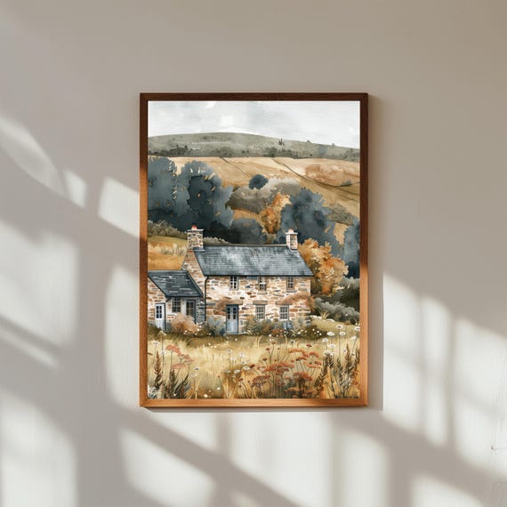 Cozy Stone Cottages in the Highlands Wall Art | Rustic Mountain Village Landscape | Countryside Cottage Canvas | Serene Nature Print