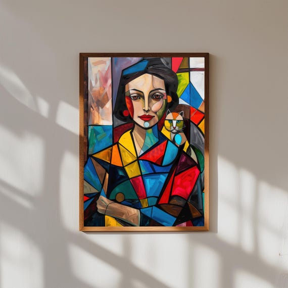 Picasso Dora Maar au Chat Inspired Print – Bold Cubist Portrait Poster – Abstract Fine Art Wall Decor – Pablo Picasso Style Painting