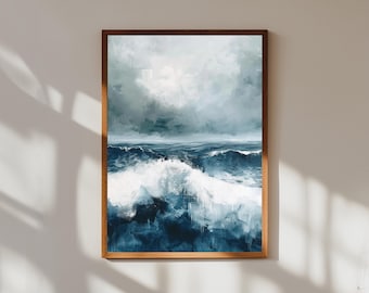 Stormy Seascape Painting: Moody Ocean Wave Art, Coastal Decor