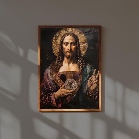 Salvator Mundi Reimagined Fine Art Print – Modern Renaissance Jesus Portrait – Sacred Classical Art Poster – Religious Wall Decor