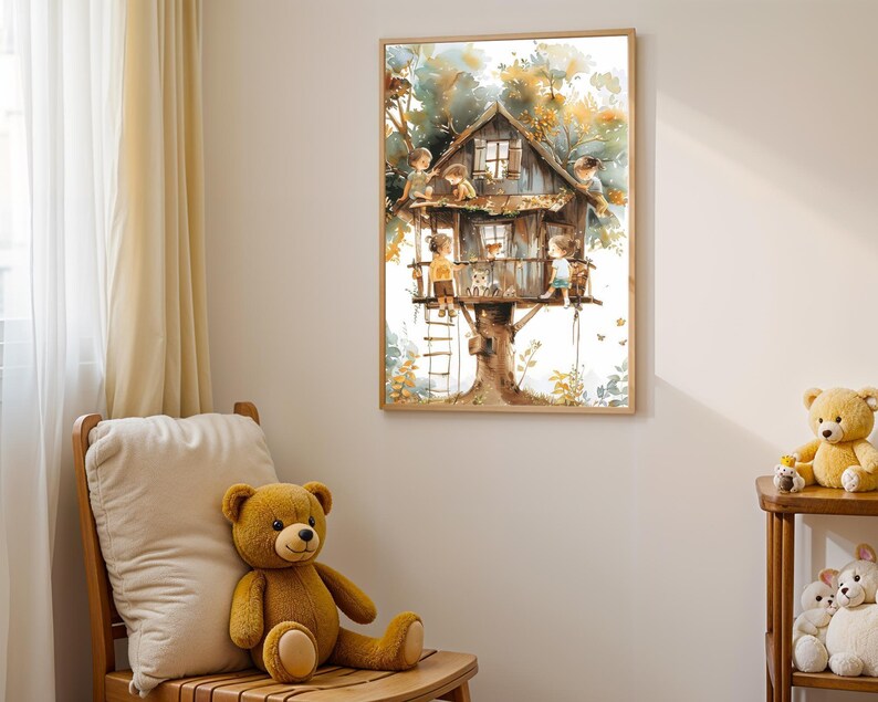 Treehouse Print Whimsical Treehouse Watercolor Print: Children's Nursery Art - Etsy