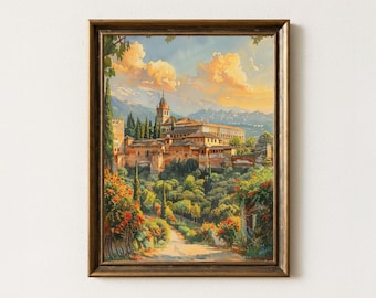 Watercolor Painting of the Alhambra Granada | Moorish Palace Wall Art Print | Spanish Architecture Travel Poster