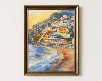 Positano Italy Watercolor Print: Amalfi Coast Coastal Art