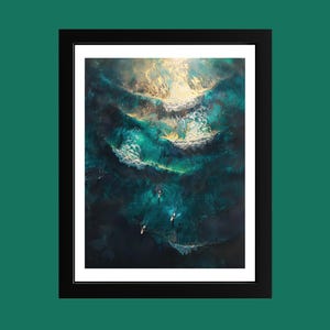 Surfer auf großer Welle Fine Art Print | Surfen Wandkunst | Meereswellen Gemälde | Küstenaktion Dekor | Surfer Lifestyle Poster