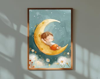 Watercolor Baby Moon Print: Dreamy Nursery Wall Art