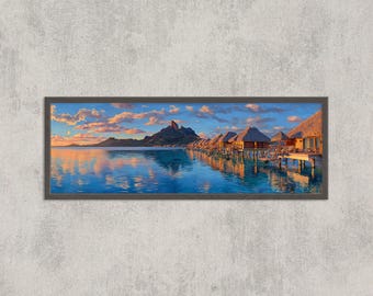 Tableau Toile Déco Murale 160x85cm - Motif Tahiti île Bora Bora, Paysage Marin Détente