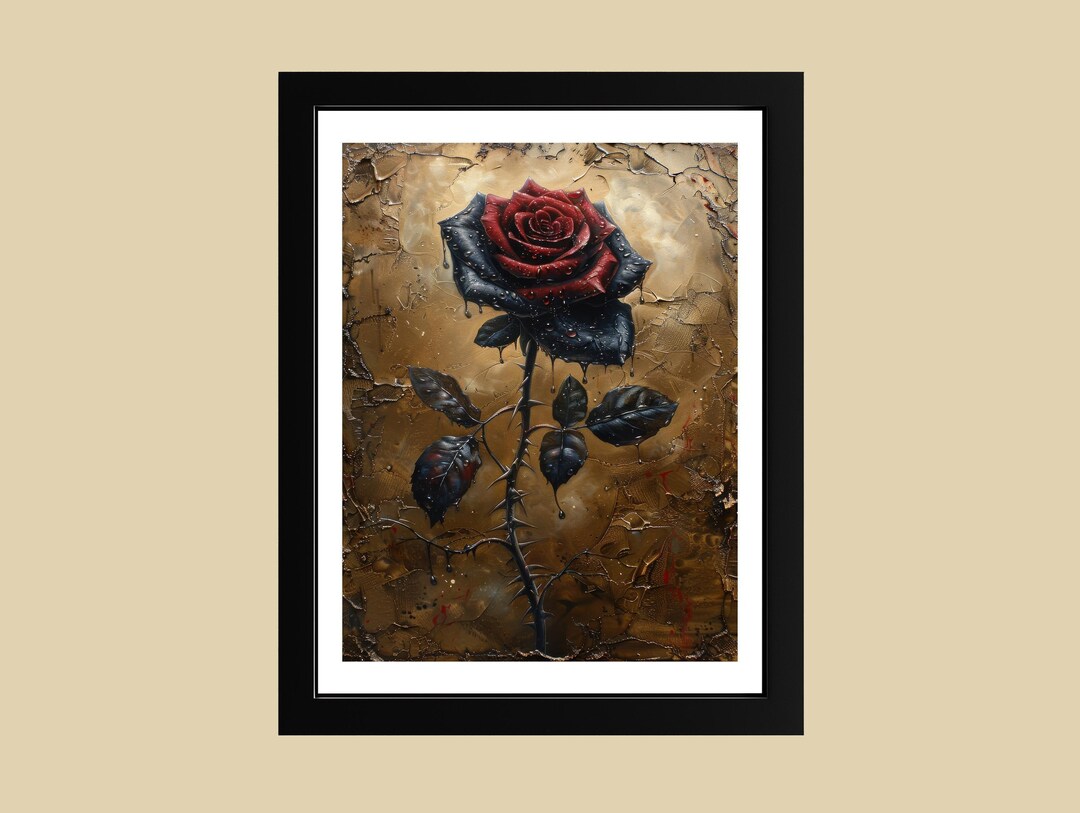 Gothic Red Rose Wall Art: Dark Floral Print on Gold Texture - Etsy