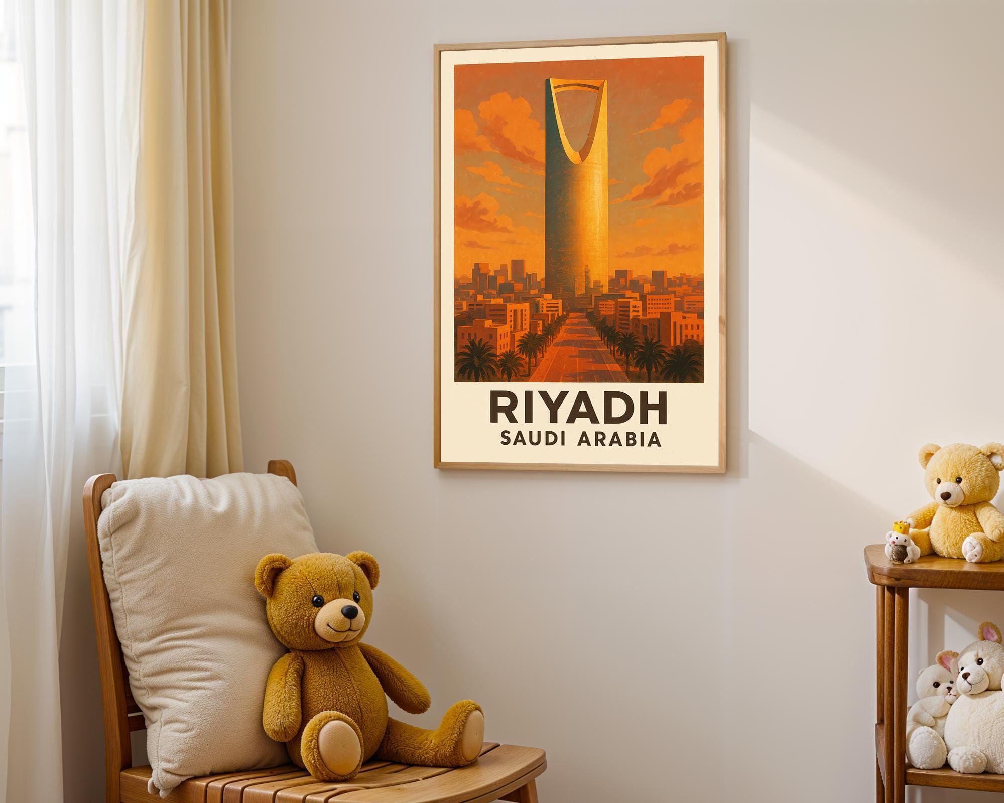 Riyadh Travel Poster: Vintage Kingdom Tower Art, Saudi Arabia - Etsy