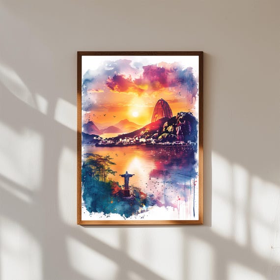 Christ the Redeemer Watercolor Print – Corcovado Mountain Art, Rio de Janeiro Landmark, Brazil Travel Poster, Christian Wall Decor