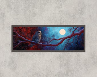 Owl Wall Art, Moonlit Forest Print, Mystical Nocturnal Wildlife Painting Print
