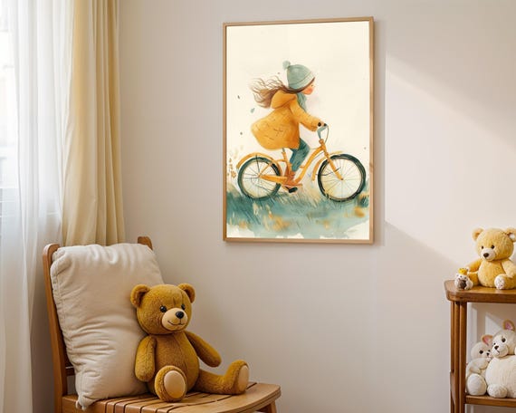 気まぐれな自転車の水彩画：子供時代の節目となる保育園のアート