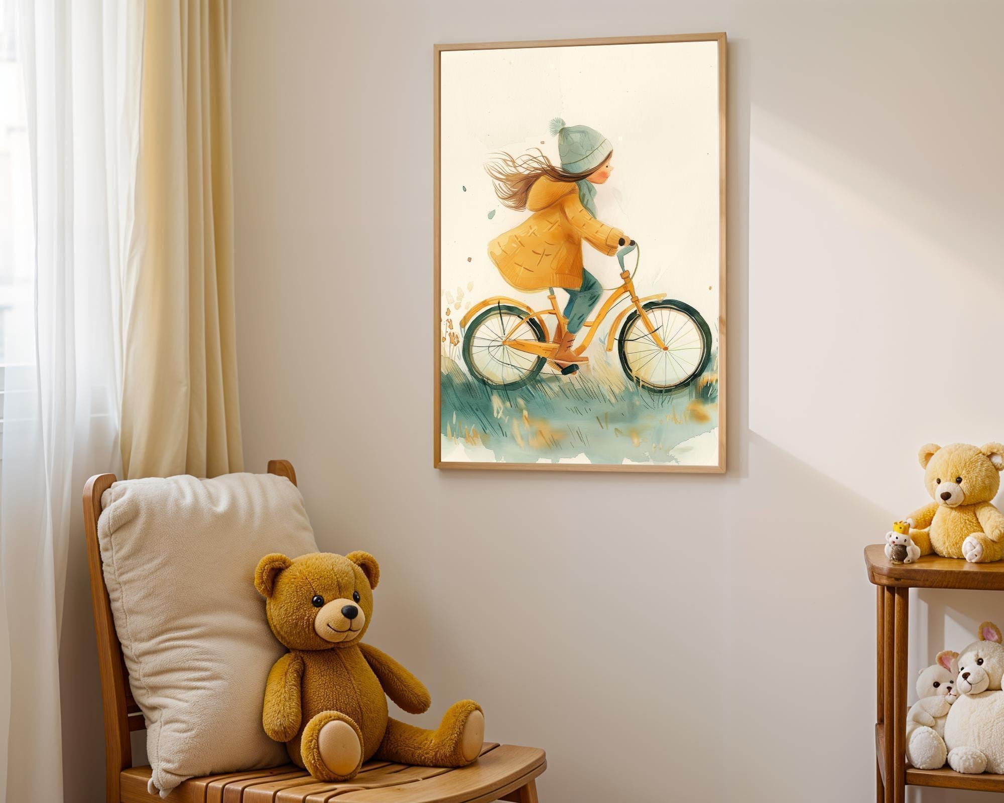 気まぐれな自転車の水彩画：子供時代の節目となる保育園のアート