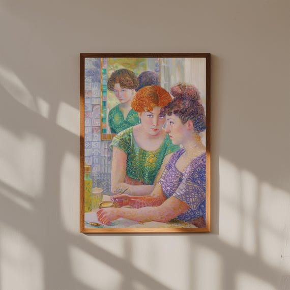 Les Poseuses Inspired Fine Art Print – Georges Seurat Style Pointillist Painting – Neo-Impressionist Wall Art – Elegant Artistic Decor