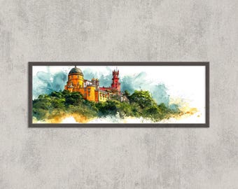 Pena Palace Sintra Print: Watercolor Castle Painting, Portugal Travel Art