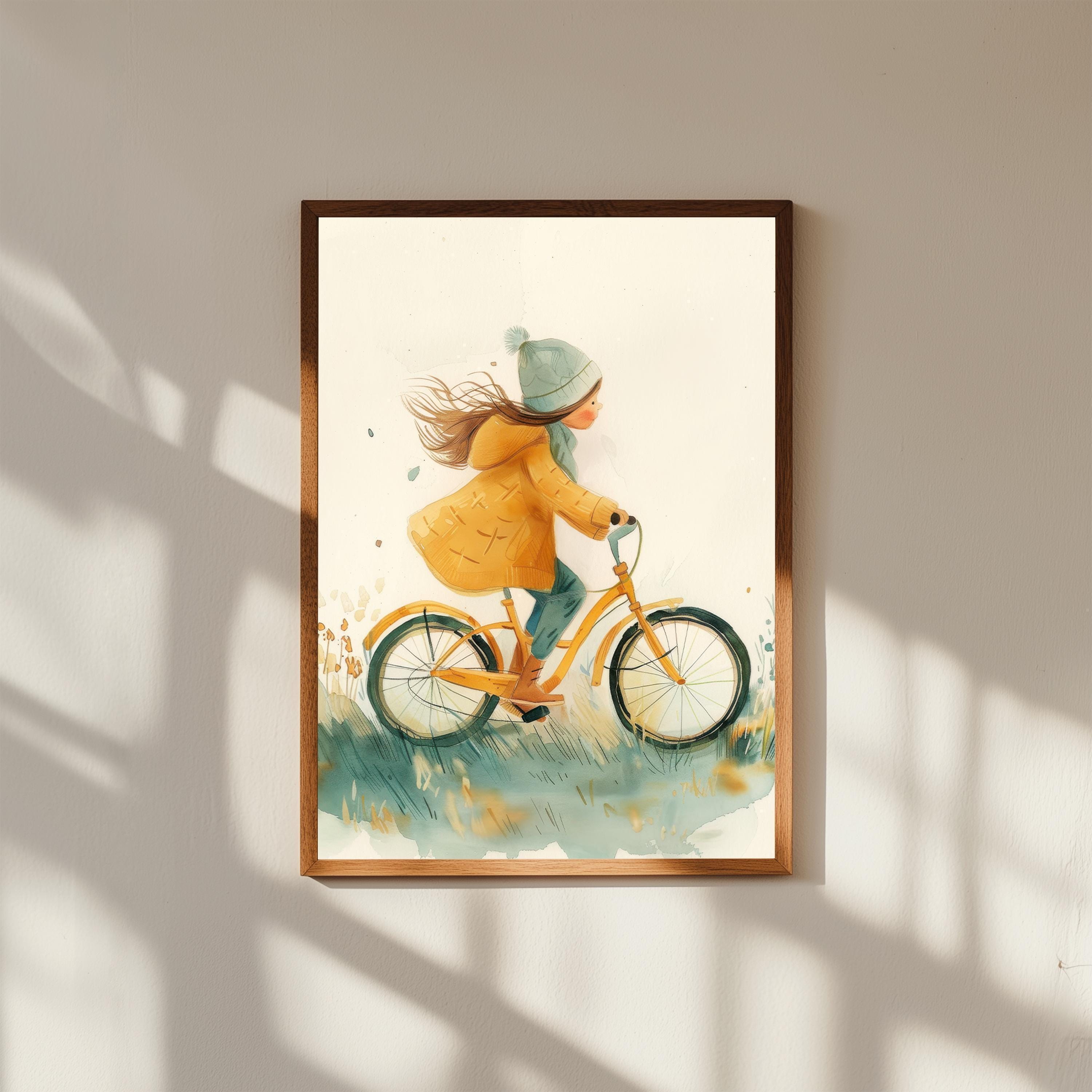 気まぐれな自転車の水彩画：子供時代の節目となる保育園のアート