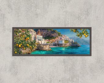 Amalfi Coast Watercolor Print: Italian Seaside Lemons Art
