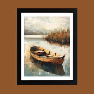 Vintage Ruderboot Ölgemälde: Sommer See Kunstdruck