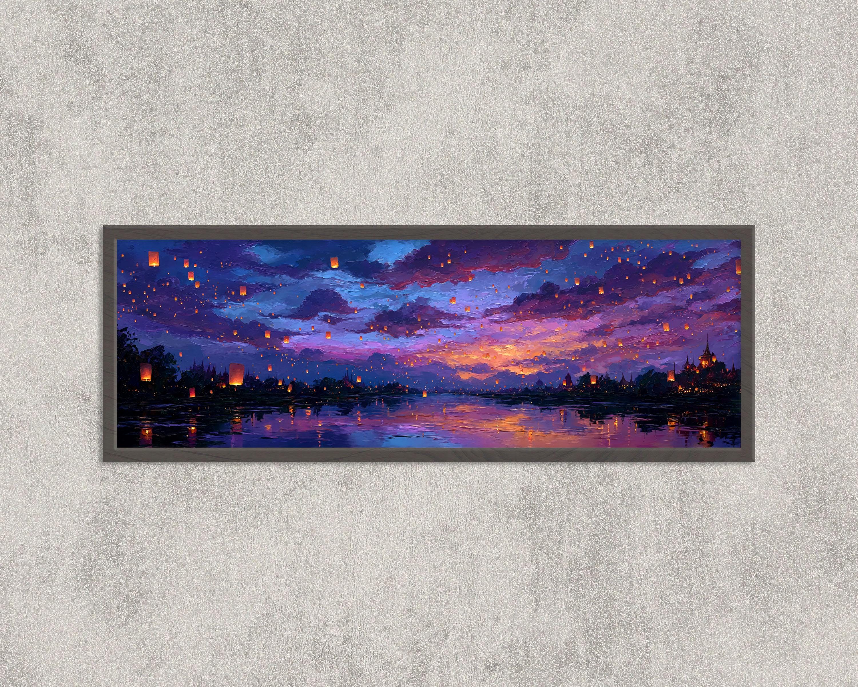 【 L出品 】 50×40cm size art Chiang Mai Lantern Festival Panorama | Thailand Night Sky Painting