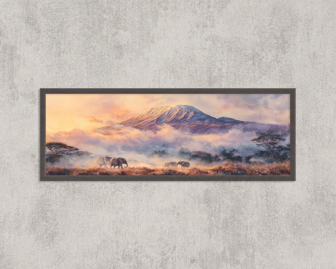 Watercolor Kilimanjaro Print: African Elephant Safari Landscape
