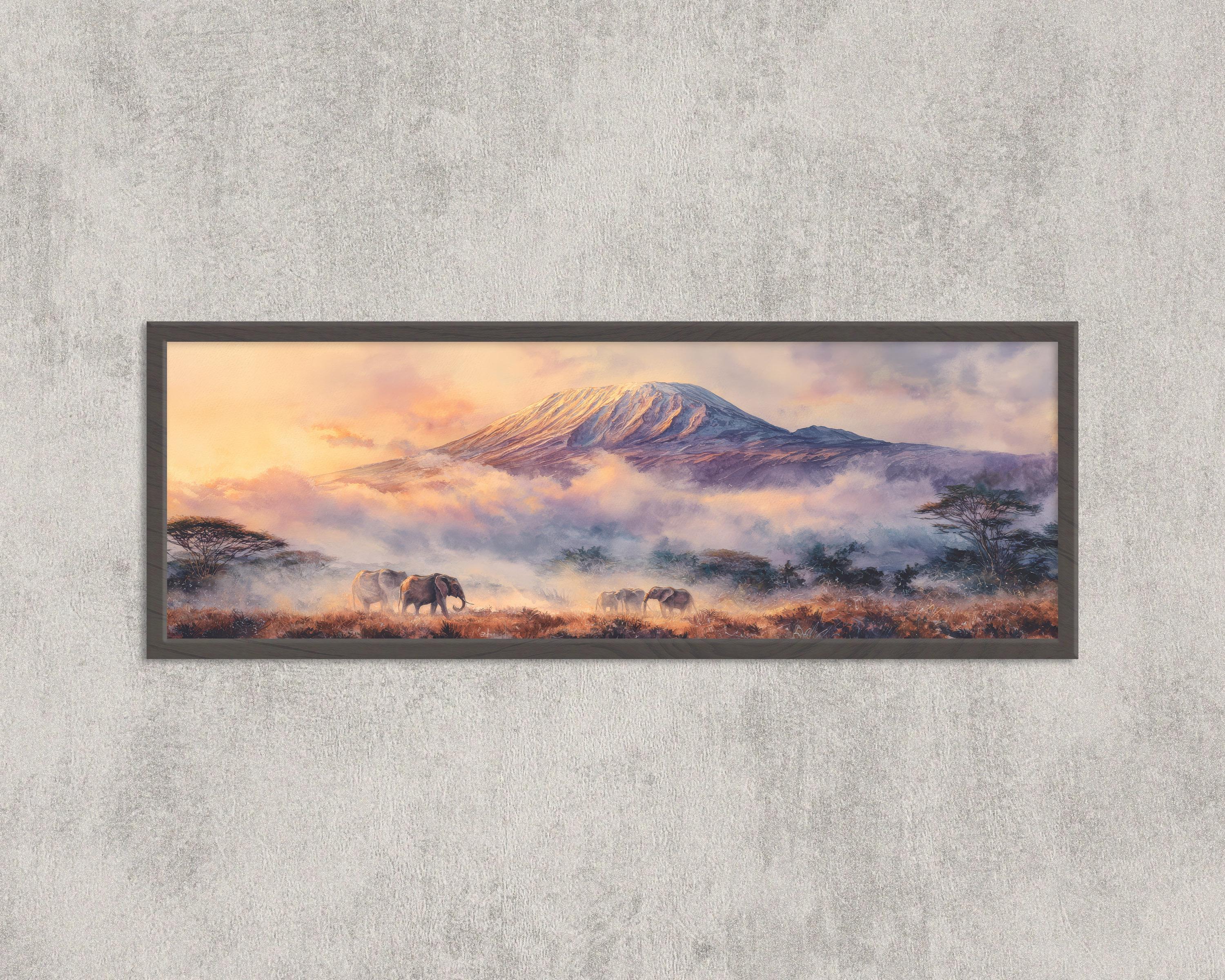 Watercolor Kilimanjaro Print: African Elephant Safari Landscape