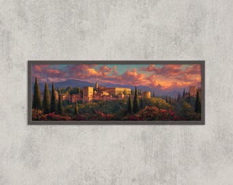 Alhambra Sunset Painting Print: Romantic Spain Palace Art