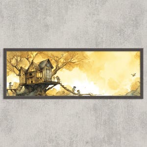 Rustic Treehouse Print: Whimsical Watercolor Kids Room Art