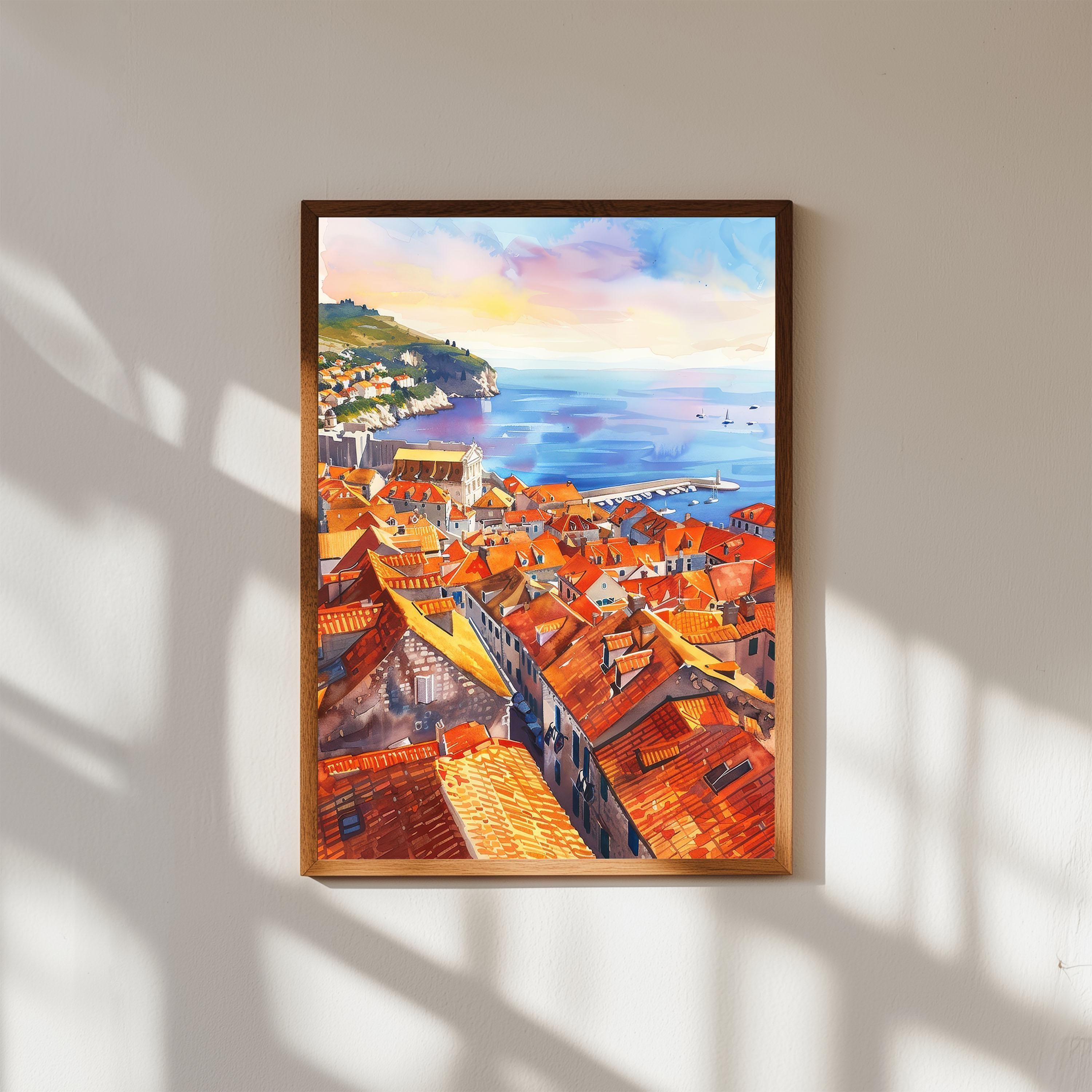 ドゥブロヴニクの水彩画：クロアチア沿岸都市景観アート - Etsy 日本