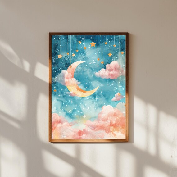 Dreamy Sky Watercolor Print | Soft Whimsical Cloud Art | Pastel Nursery Wall Art | Boho Sky Illustration | Celestial Watercolor Poster