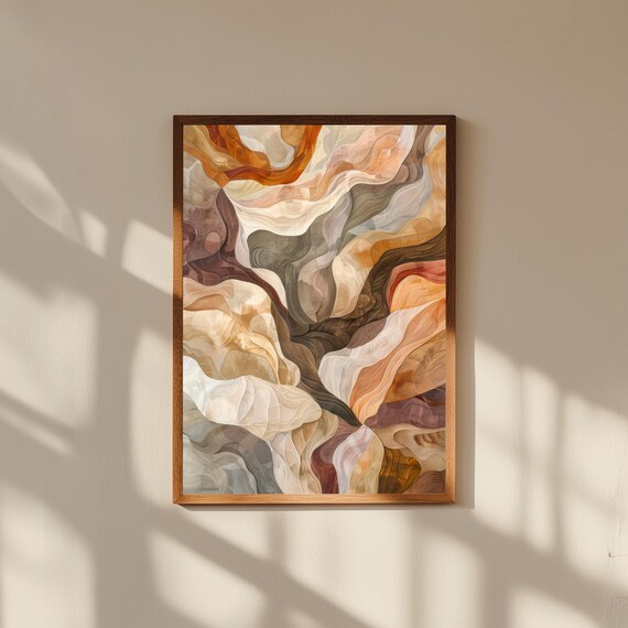 Layered Abstract Organic Painting Print | Flowing Natural Forms Wall Art | Modern Textured Fine Art Decor, Museum Quality Print