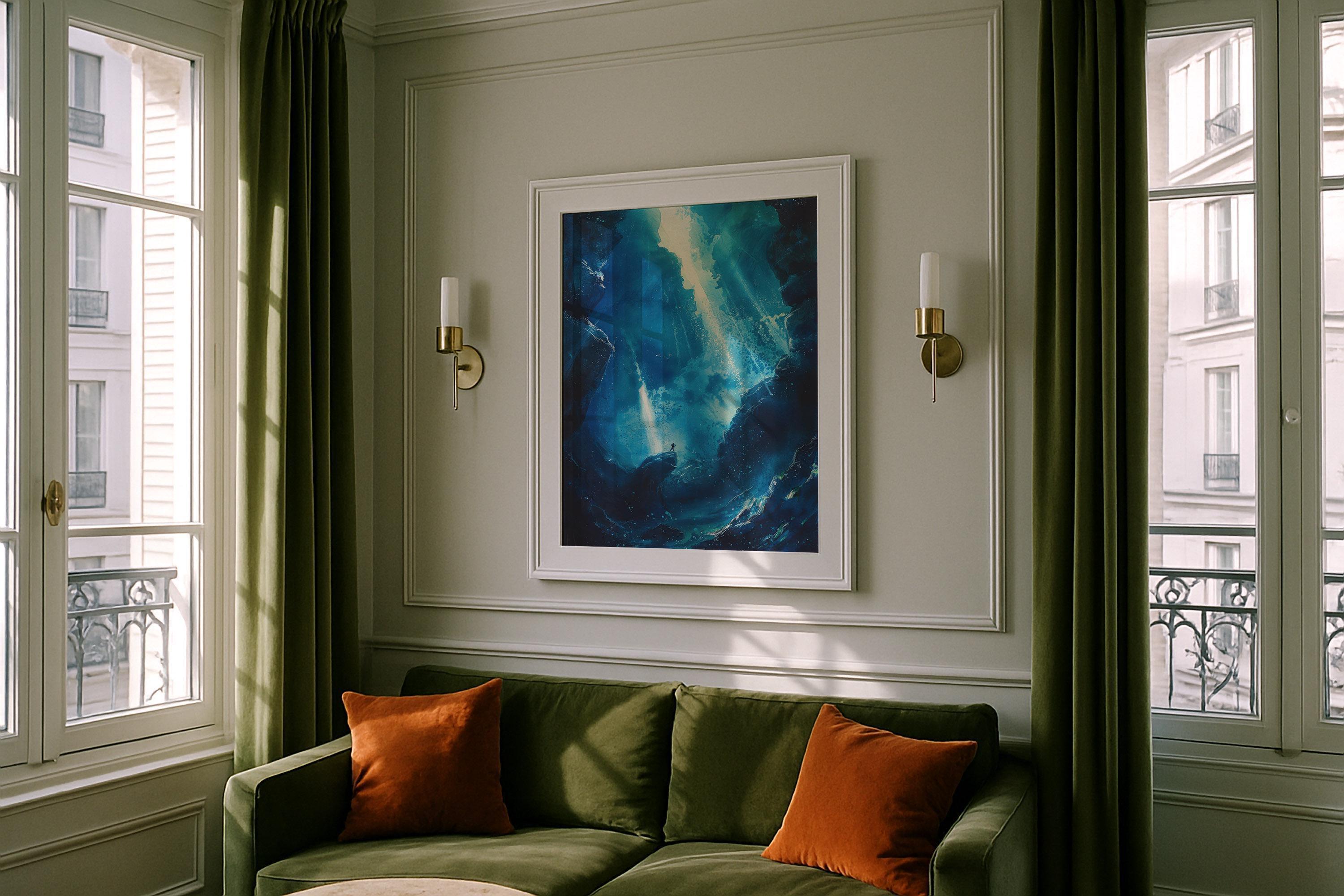 Scuba Diving Watercolor Print: Underwater Ocean Art, Deep Sea Cave