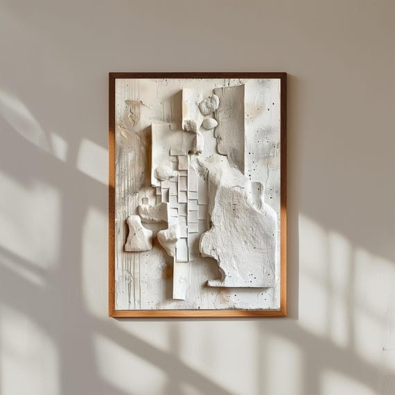 Sculpture Abstract Relief Wall Art, 3D Textured Modern Wall Decor, Minimalist Contemporary Art Print, Neutral Toned Wall Sculpture