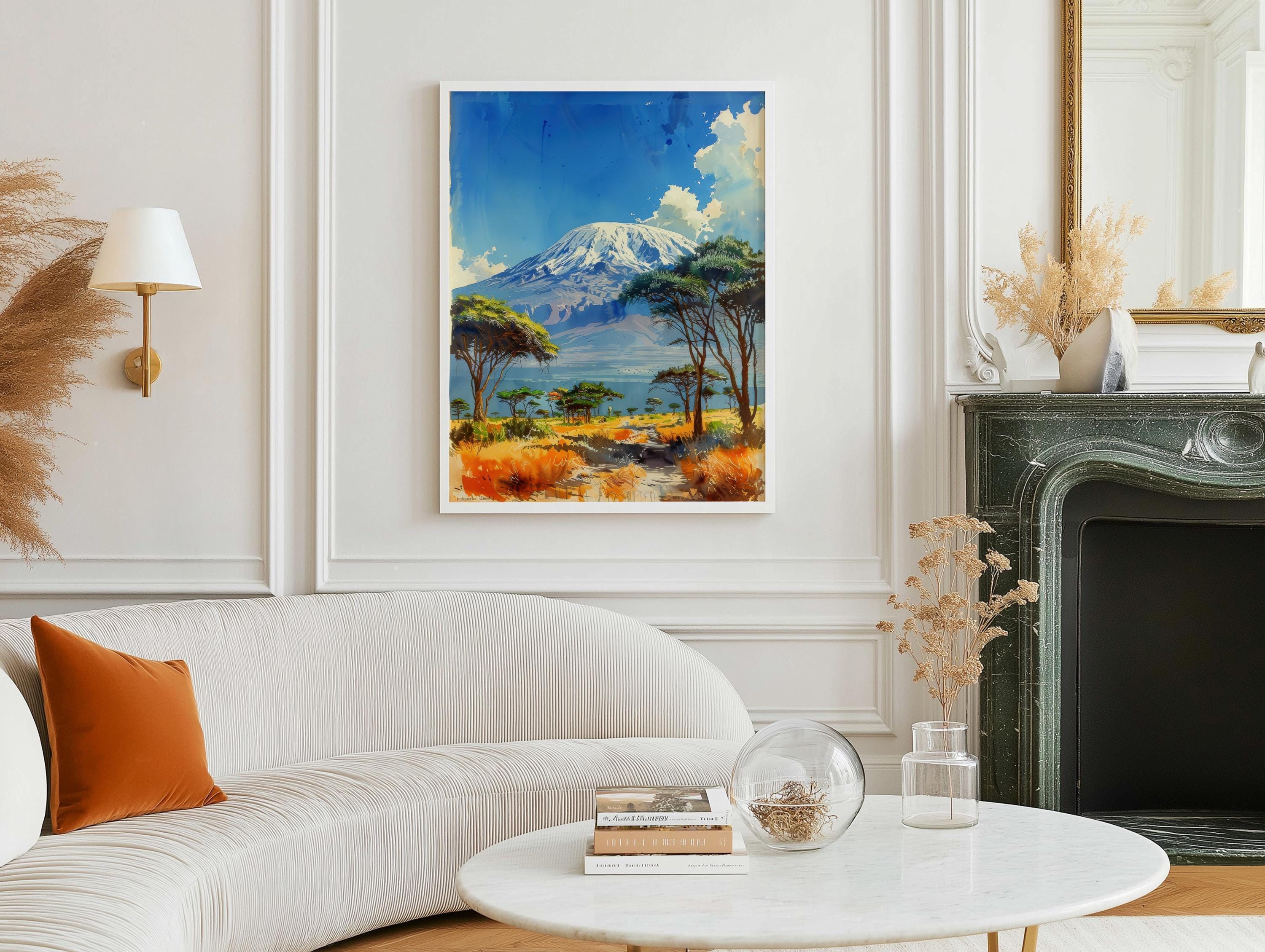 Mount Kilimanjaro Watercolor Painting: African Safari Landscape