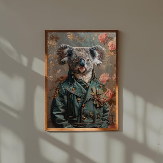 Animal Portrait Oil Painting Print | Animals in Suits Wall Art | Vintage Style Dressed Animal Art | Funny Pet Decor | Quirky Gift Idea