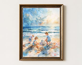 Whimsical Beach Watercolor Print: Children's Coastal Nursery Art