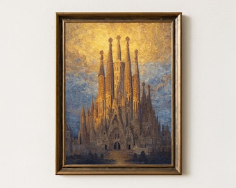 バルセロナのサグラダ・ファミリアのオリジナル水彩画からのアート