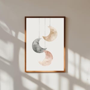 Aquarell Mondphasen Wandbild für Babyzimmer - Mond Poster für Babyzimmer - Gender Neutrales Mond Dekor