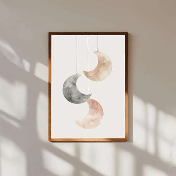 Watercolor Moon Phases Nursery Wall Art – Celestial Baby Room Print – Gender Neutral Lunar Decor