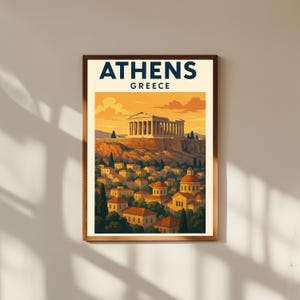 Athens Greece Vintage Travel Poster Print – Retro Wall Art of Acropolis Parthenon – Greek Souvenir Art for Home Decor