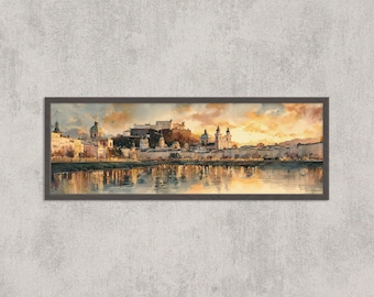Salzburg Austria Sunset Print: Hohensalzburg Fortress, European Skyline