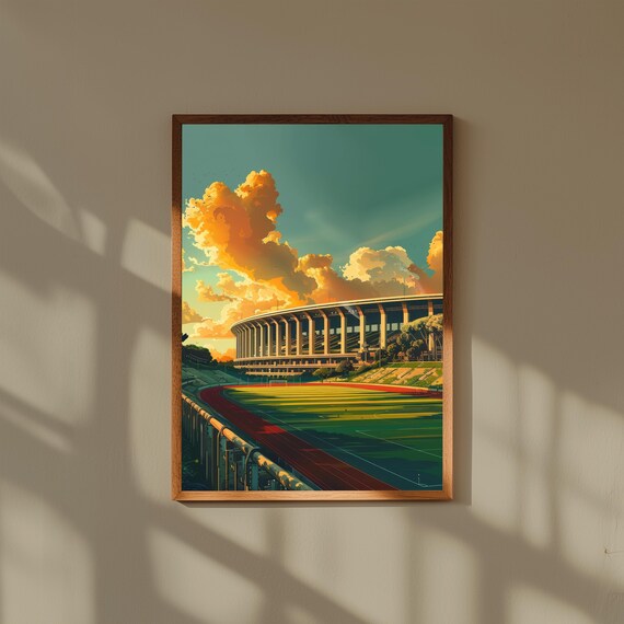Stadio Olimpico Poster, Rome Stadium Wall Art, Oval Shape & White Pillars Print, Italian Football Illustration, Soccer Fan Gift
