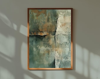 Art mural abstrait minimaliste, art mural moderne, tons terre vert émeraude et affiche de qualité musée, impression de décoration intérieure, décoration de salon