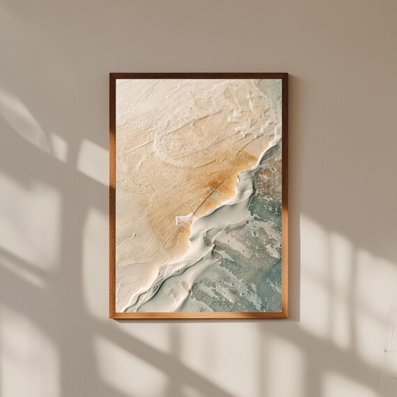 Coastal Beach Painting Wall Art | Gentle Ocean Waves Print | Serene Seaside Decor | Soft Blue Seascape | Minimal Beach House Style